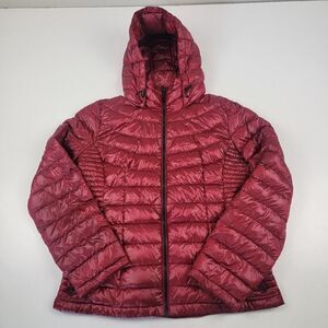 Calvin Klein Womens Puffer Jacket XL Burgundy Packable Premium Down Hooded